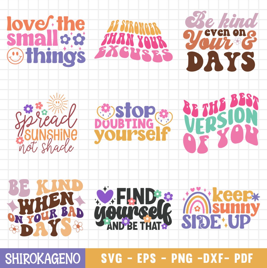 Retro Inspirational Svg Bundle, Motivational Svg, Self Love Svg Bundle ...