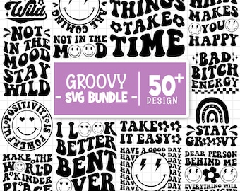 Motywacyjny Groovy Svg Bundle, Retro Svg Bundle, Groovy Svg Bundle, Psychicznie Zdrowy Svg, Inspirujący Svg, Retro Pozytywne Faliste Cytaty Svg