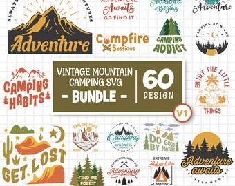 Vintage Camping Svg Bundle, Mountain svg, Camper Svg, Camp Life Svg, Camping Sign Svg, Adventure Svg, Campfire Svg, Cut Files For Cricut