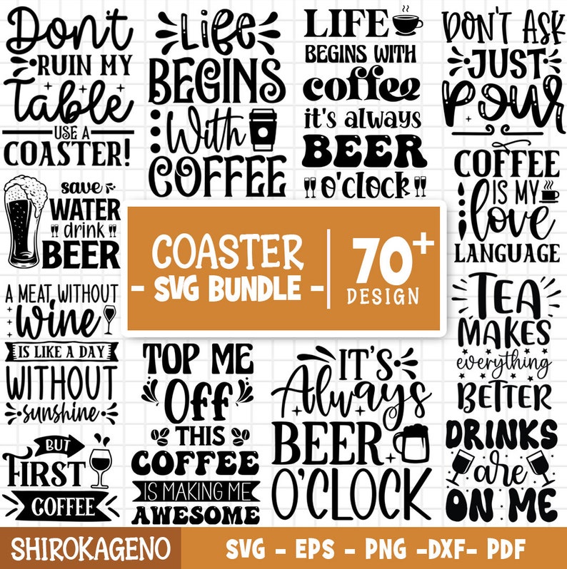 Coaster Svg Bundle, Wine Saying Svg, Coffee Coaster Svg, Drink Coaster ...