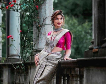 silver colour wedding saree