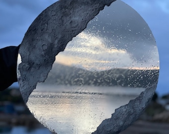 Contemporary Dark Lunar Moon Mirror with Detailed Moon Texture, Hand crafted, The Unique Dark Moon Mirror Celestial