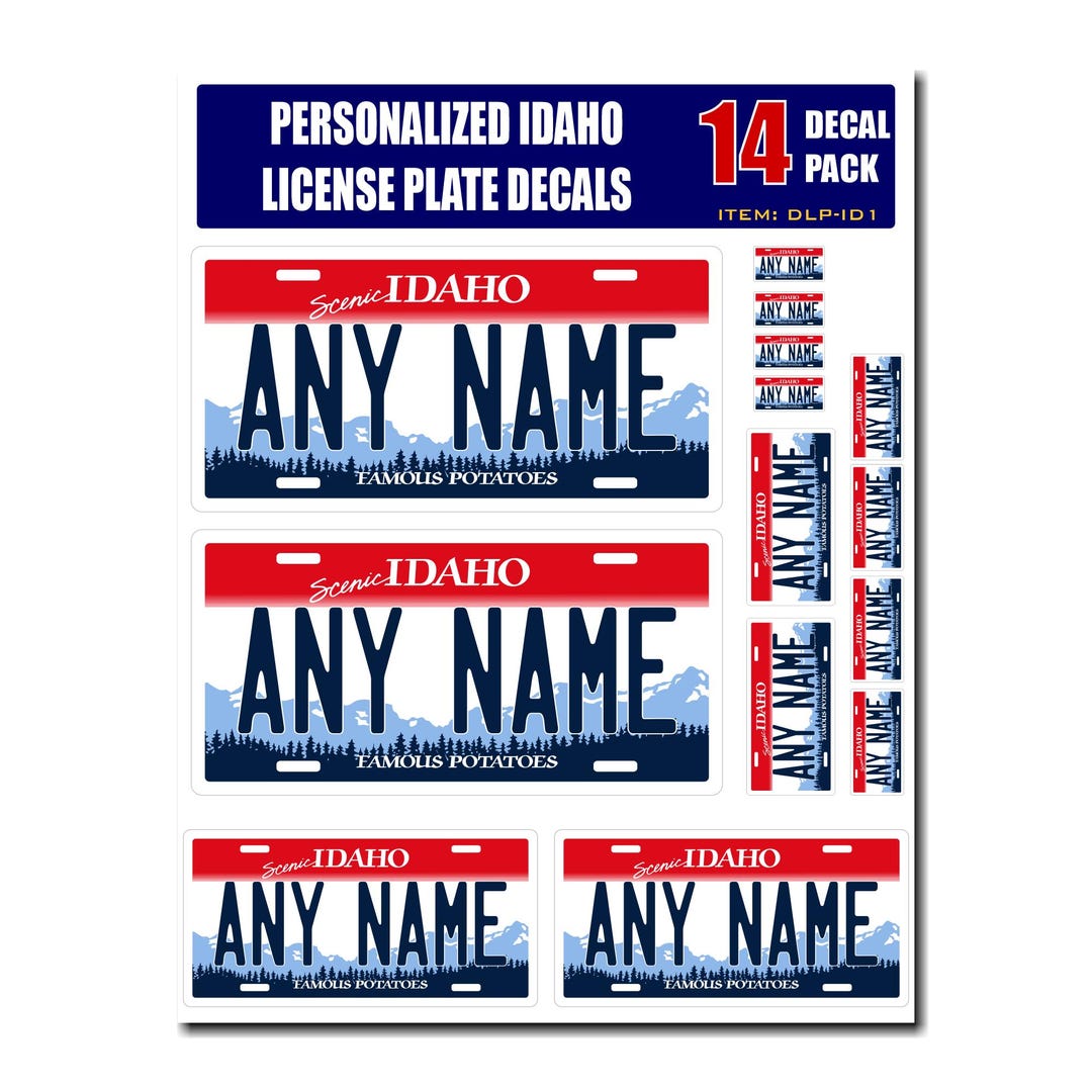 Personalized Idaho License Plate Decals - Stickers Version 1 ( Sheet of ...