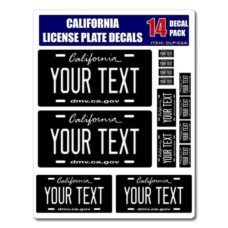 Personalized Black California License Plate Decals - Stickers Version 6 ...