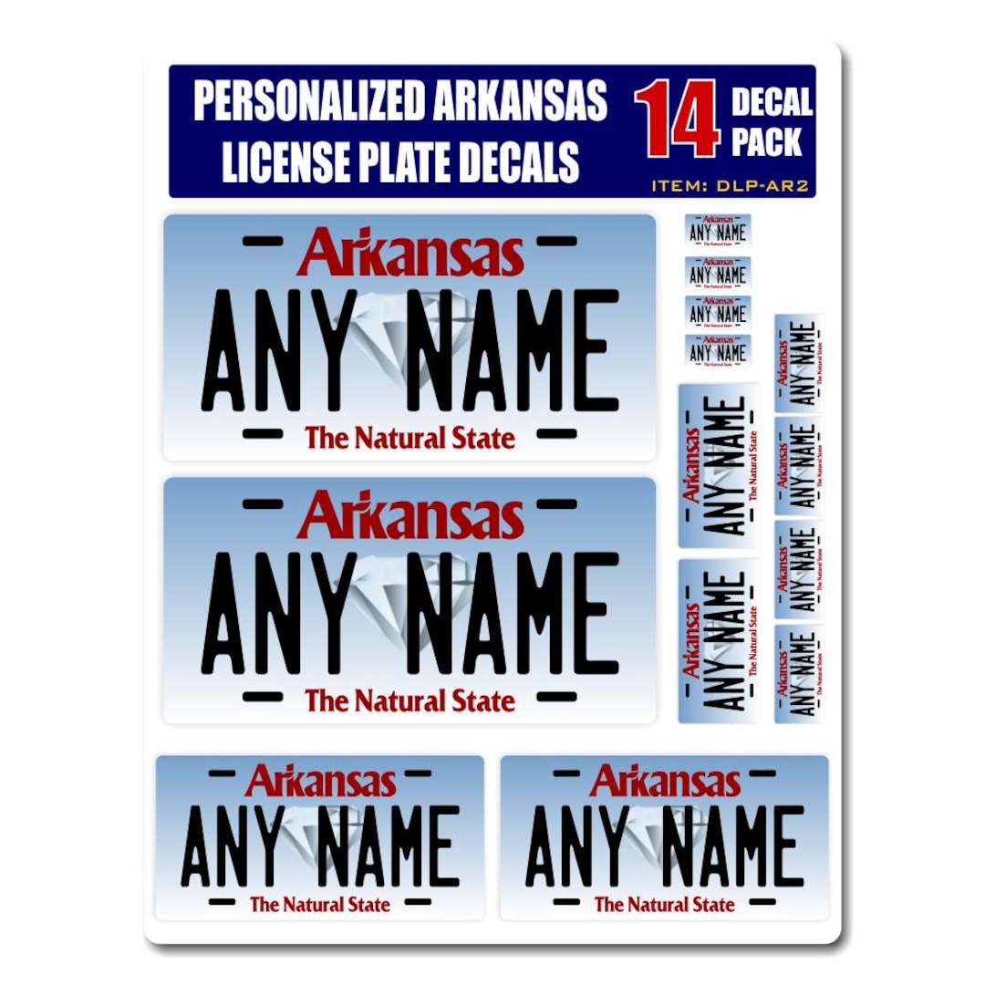Personalized Arkansas License Plate Decals - Stickers Version 2 ( Sheet ...