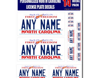 Personalized North Carolina License Plate Decals - Stickers Version 2 ( Sheet of 14 Stickers )