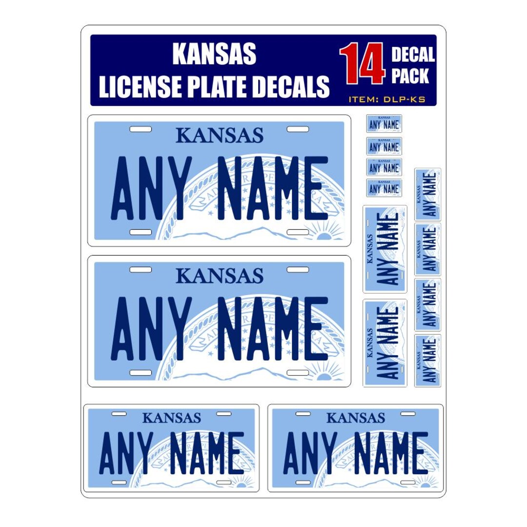 Personalized Kansas License Plate Decals - Stickers Version 1 ( Sheet ...