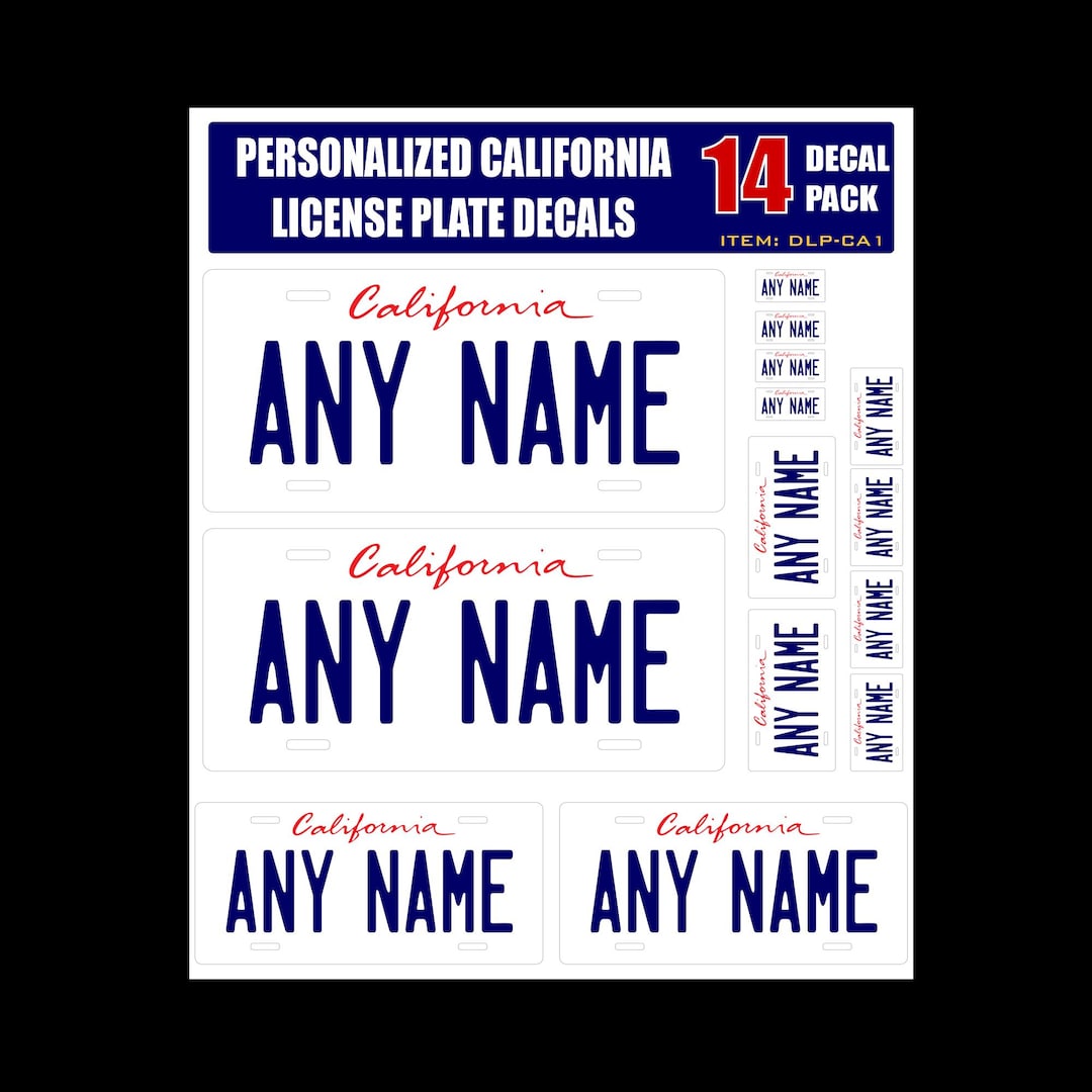Personalized California License Plate Decals - Stickers Version 1 ...