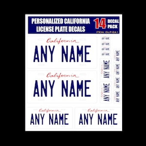 Personalized California License Plate Decals - Stickers Version 1 ( Sheet of 14 Stickers )