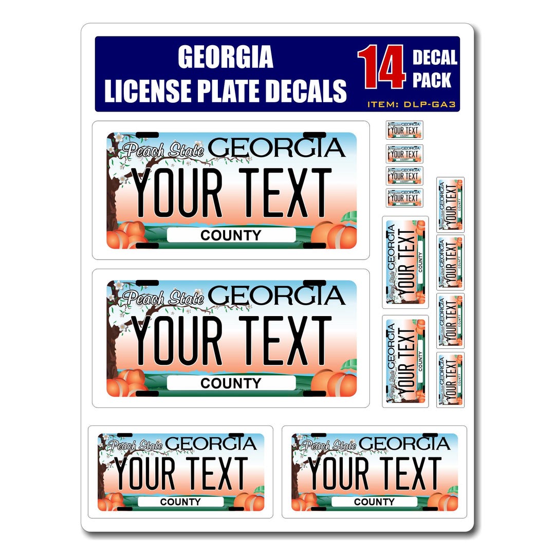 Personalized Georgia License Plate Decals - Stickers Version 3 ( Sheet ...