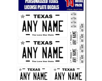 Personalized Texas License Plate Decals - Stickers Version 4 ( Sheet of 14 Stickers )