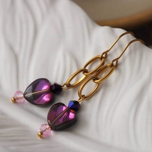 Gold-plated stainless steel earrings with heart crystal, romantic earrings, heart earrings pink, earrings love crystal gold, earrings gold
