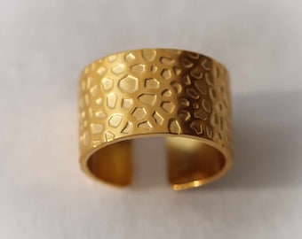 Vergoldeter Ring aus Edelstahl, breite Ring gold Boho, Statement Ring gold vertellbar