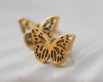 Gold plated butterfly stud earrings made of stainless steel, gold plated butterfly earrings gold