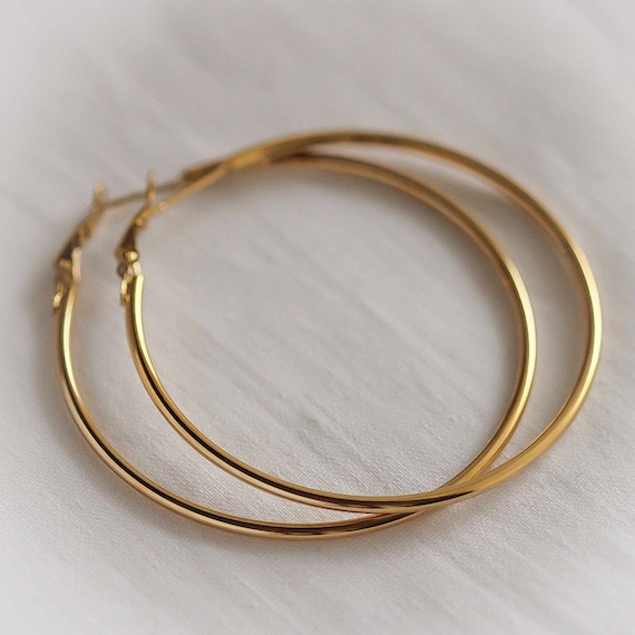 Vergoldete Creolen aus Edelstahl, Creolen 63 mm Durchmesser gold, große Creolen