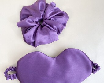 Pure Italian silk SLEEP MASK and hair SCRUNCHIE . (Handmade)