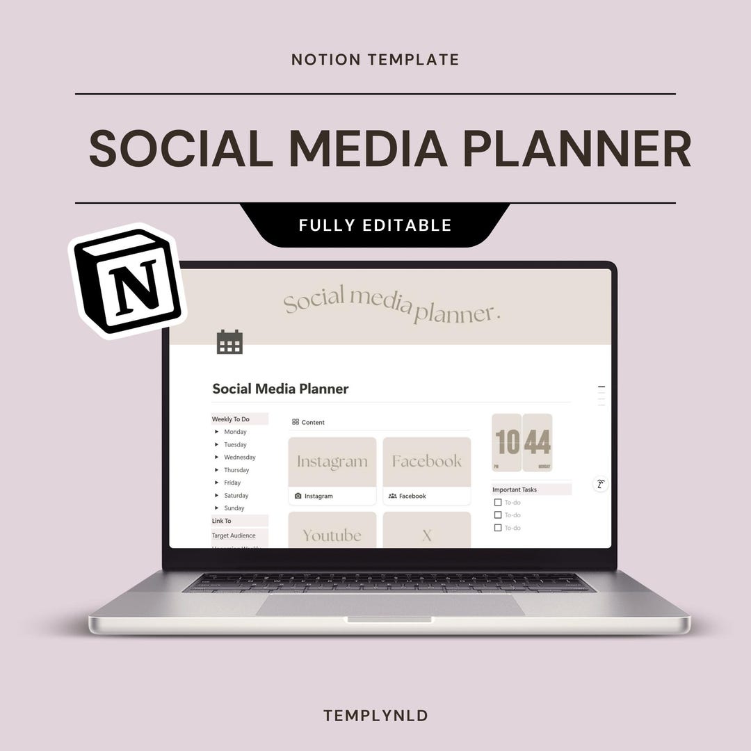 Notion Social Media Planner Template | Digital Content Calendar With ...