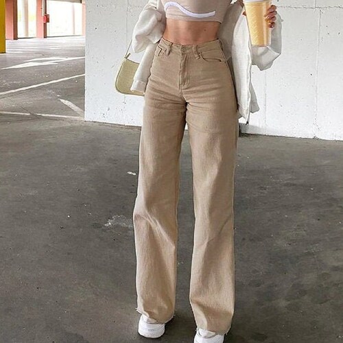 Y2K Khaki, High Waisted, Sexy, Denim Pants, Jeans - Y2K Pants - Solid Pants - 2000s Clothing - 90s - Vintage - Summer - Streetwear - Retro