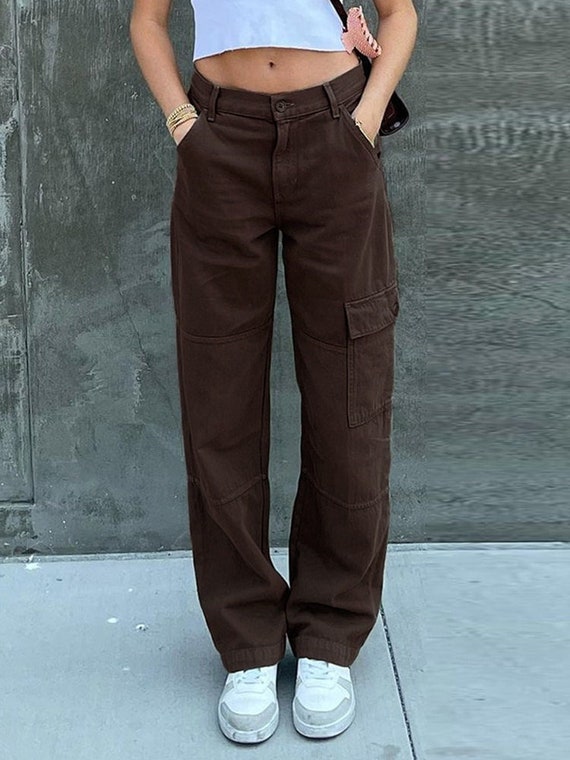 Y2K Fashion Pockets Brown Cargo Pants & High Waisted Pants - Etsy