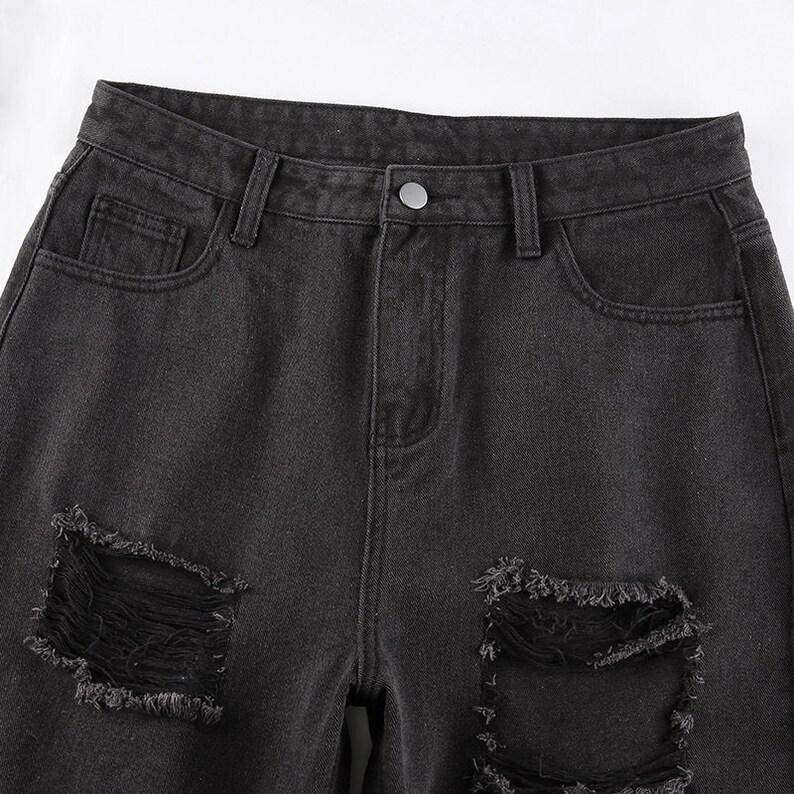 Ripped Black Jeans & Pocket Denim Pants High Waisted Pants - Etsy