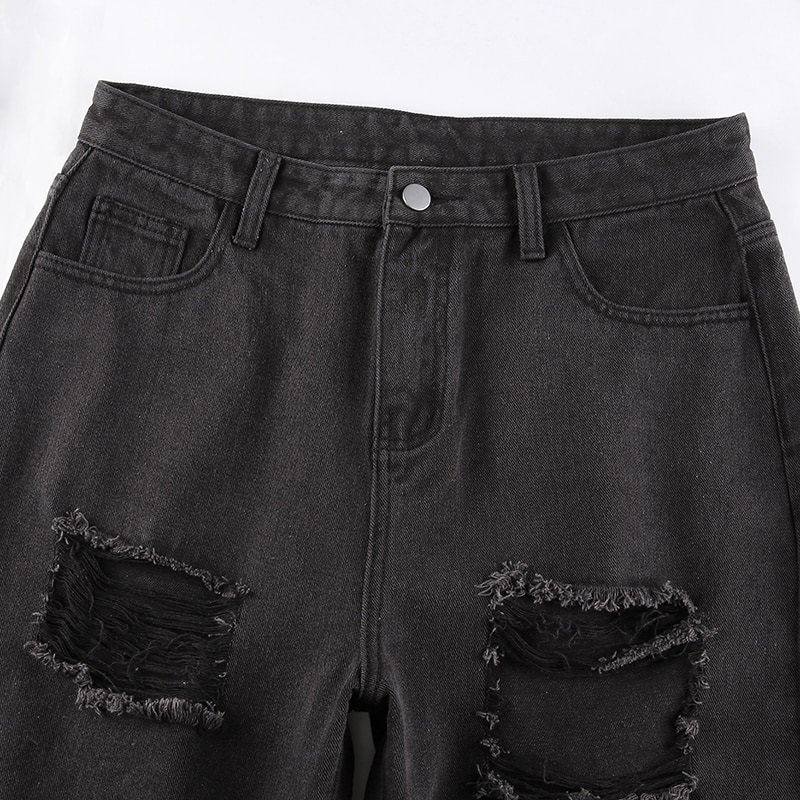Ripped Black Jeans & Pocket Denim Pants High Waisted Pants | Etsy
