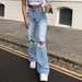 Y2K Flare Jeans & Vintage Denim Pants, High Waisted, Sexy Blue Ripped Trouser / Harajuku / Streetwear / Autumnwear / Festivalwear / Ravewear 