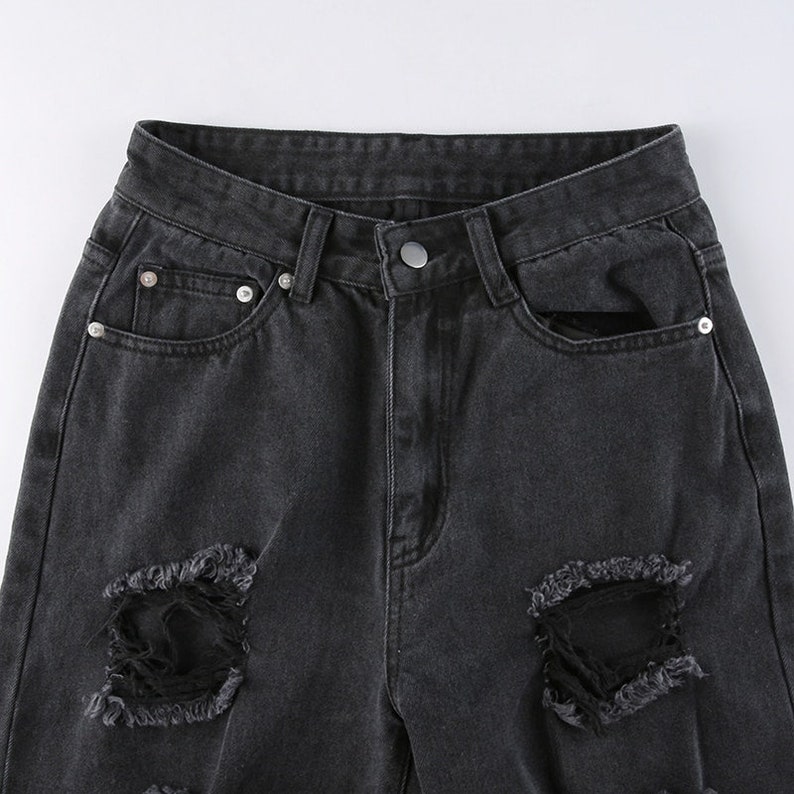 Y2K Denim Ripped Black Jeans & High Waisted Pants Streetwear - Etsy