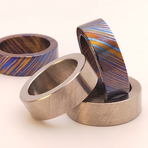 Tri-color Tidamascus ring blanks, 5~14 size, Three alloy twisted pattern, The blank is not polished and colored