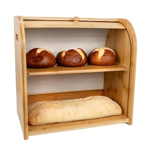 Bamboo Bread Box, Bread box for kitchen counter top, Bread storage bin, Bread storage container, counter top storage