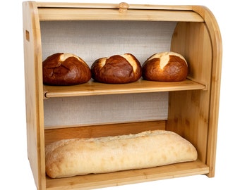 Bamboo Bread Box, Bread box for kitchen counter top, Bread storage bin, Bread storage container, counter top storage