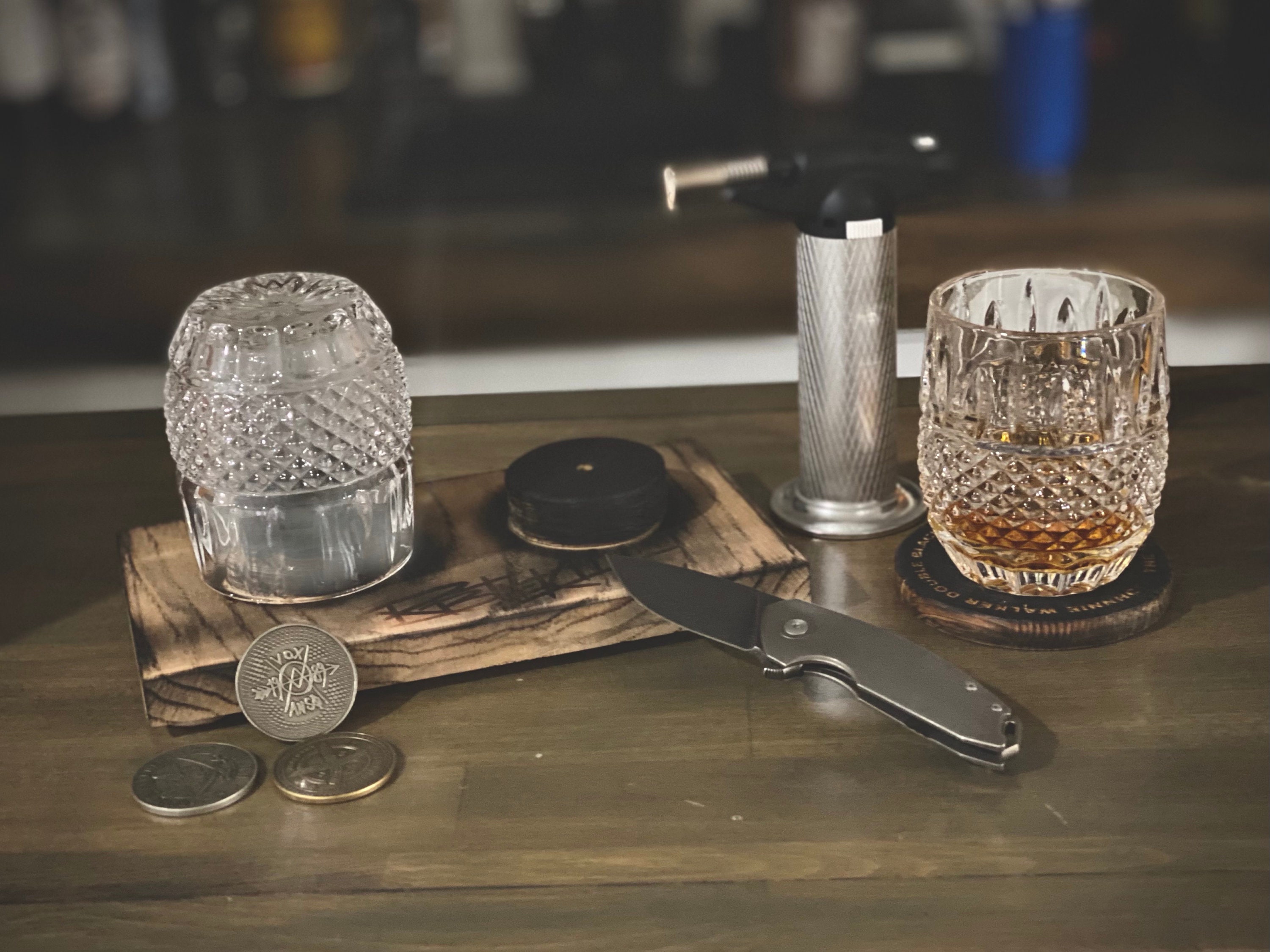 CUSTOM Smoked Oak Whiskey Cocktail Block with interchangeable Etsy