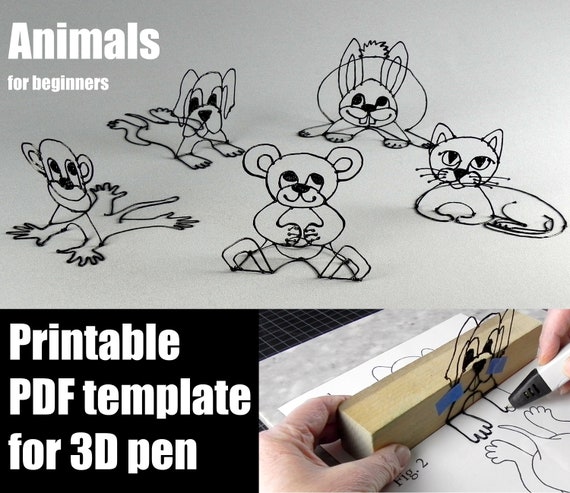 Five Animals for Beginners Printable Tutorial 3d Pen Template 