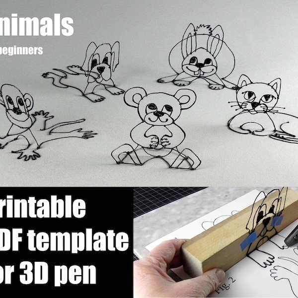 Five animals for beginners - Printable tutorial 3d pen template