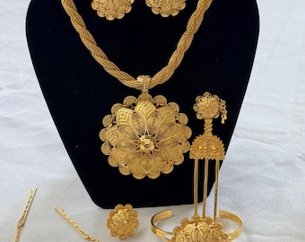 Habesha Brautschmuck Set - 6 Teilig Eritrea Äthiopische Hochzeit set - geometrisch blumig