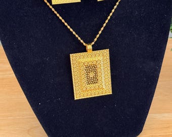 Eritrean Ethiopian Habesha 4 pieces luxury square jewlery set - Gold plated