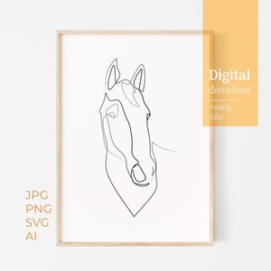 Silhouette di cavallo, Disegno a linea personalizzata, Disegno a linea singola, Regali personalizzati a forma di cavallo, Tatuaggio a linea, Disegno a linea singola, Disegno a linea minimale