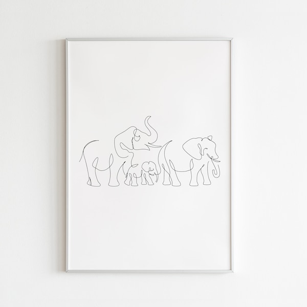 Elephant art print, DOWNLOAD INSTANT, Elephant line art, one line drawing, Simple line art, Elephant wall art, Elephant decor, Digital art