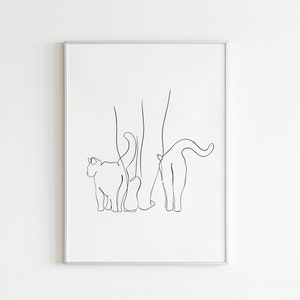 Katzenliebhaber Kunst, DIGITALER DOWNLOAD, Einzellinienzeichnung, Katzengeschenk, Feinliniendruck, Katzenkunstdruck, Feinliniendruck, Minimal Art, Katzenzeichnung
