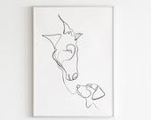 Horse and Dog, Pet line drawing, Custom line art, Single line drawing, Line art tattoo, One line drawing, Pet memorial drawing, Dog portrait