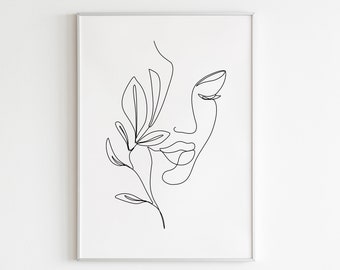 Female Line Art, DIGITAL DOWNLOAD, Single line art, Feminist line art, Floral print, Woman line drawing, Line art face, One line drawing