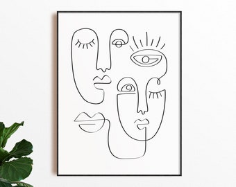 One Line Art Print, INSTANT DOWNLOAD, Line Art, Minimal Wall Art, Face Line Art, Printable wall art, Face drawing, Digital art print