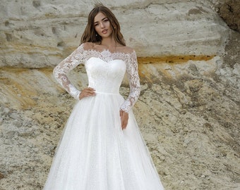 Rustic bridal gown, Simple boho long elegant wedding dress with sleeves, Unique wedding dress, Modest Wedding Dress, Boho chic, Bridal dress