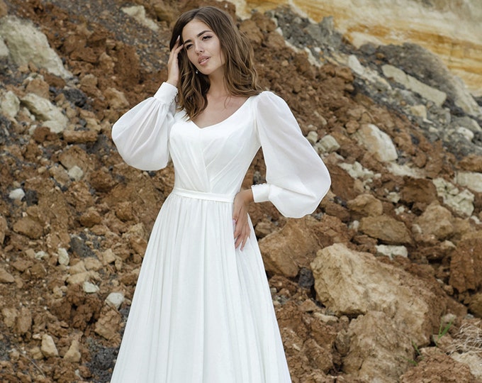 Simple Wedding Dress A-line Wedding Dress Long Sleeve Dress | Etsy