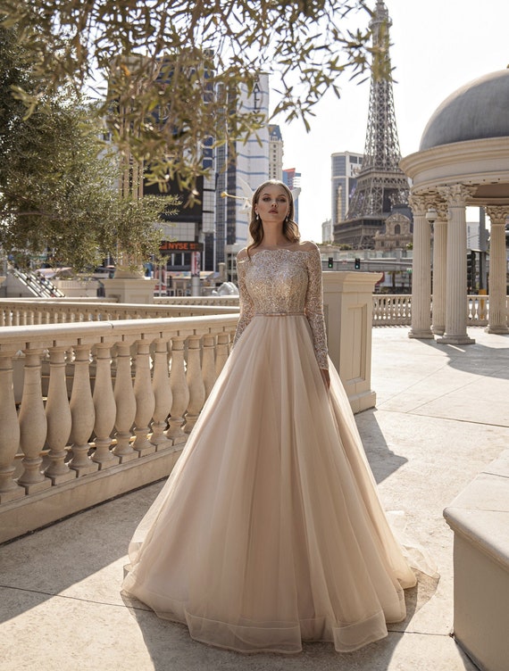 Sparkly Prom Dresses Beige Tulle Wedding Dresses Glittery - Etsy