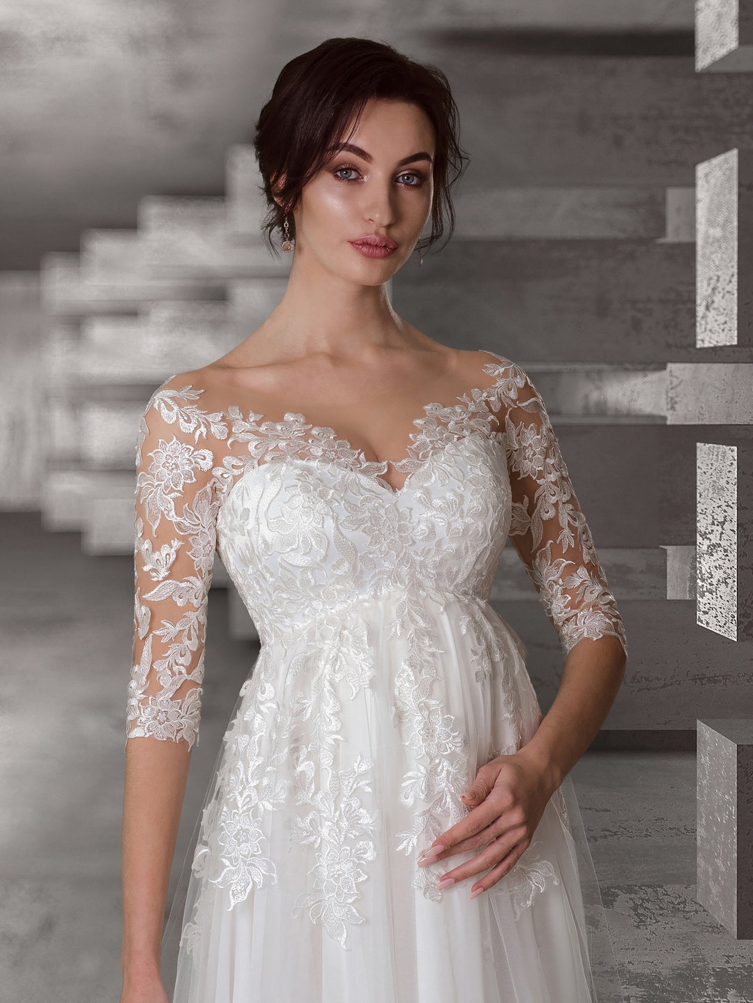 Maternity Wedding Dress, Lace Wedding Dress, Aline Wedding Dress for Pregnant, Expecting Bridal