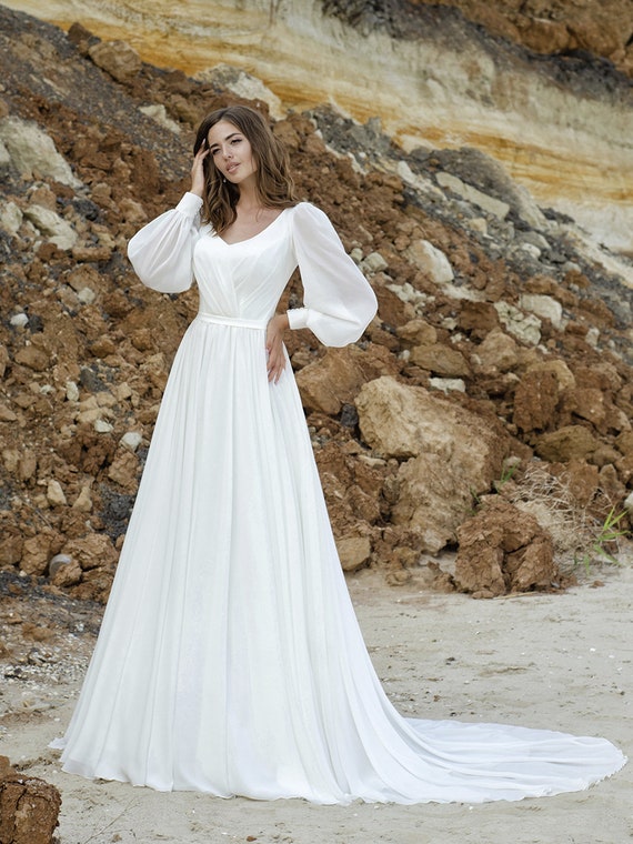 Long Sleeve Wedding Dresses Beach A-Line Romantic India | Ubuy