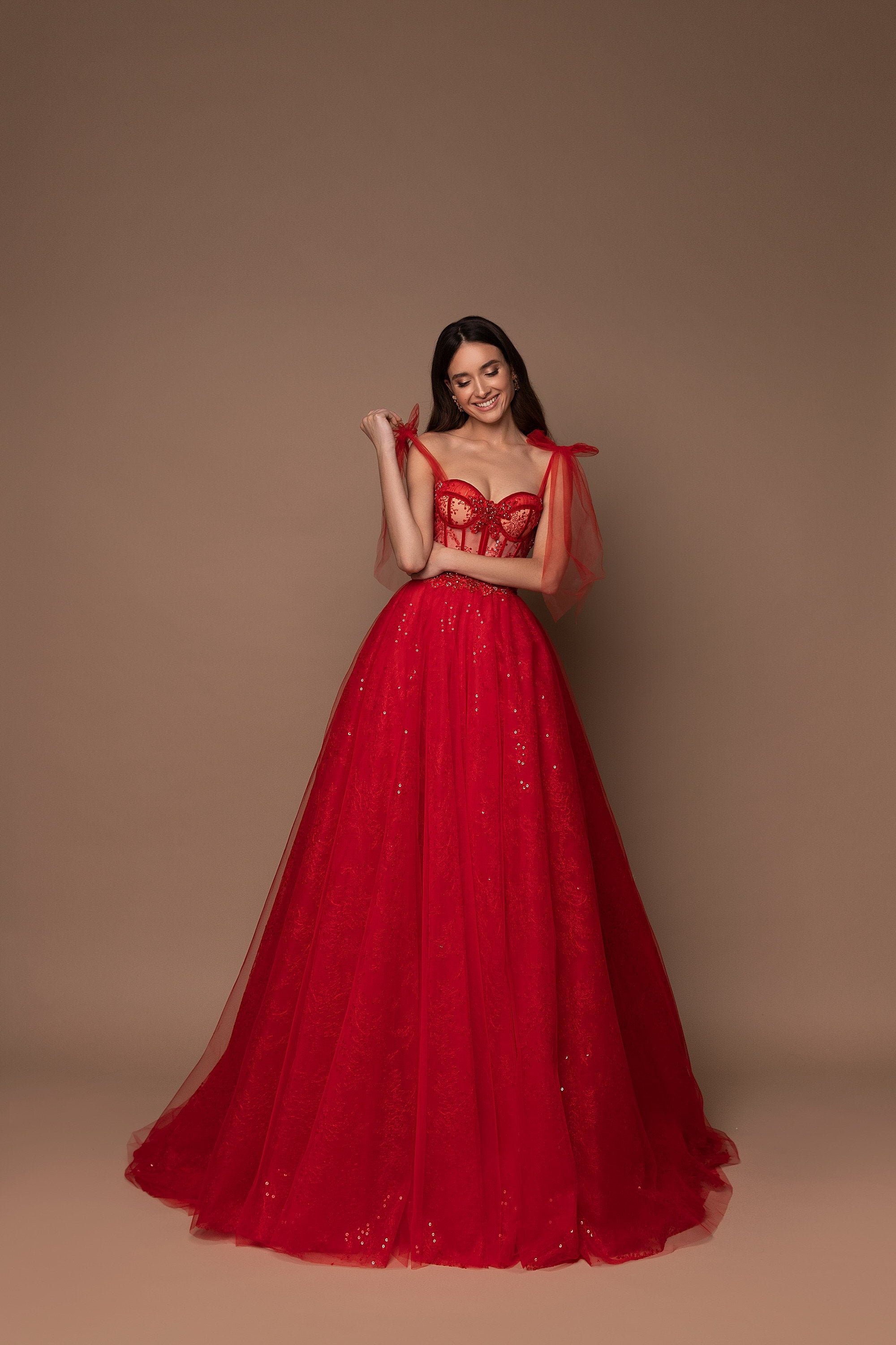 Tulle Red Dress, Prom Evening Dress, Corset Dress, Elegant Evening