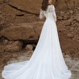 Boho Wedding Dress, Elegant Lace Wedding Dress, Vintage Style Dress, Simple wedding dress, Train wedding dress, Modest wedding dress image 3