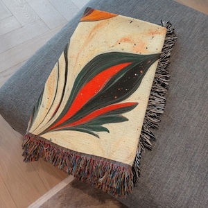Turkish Marbling Tulip Cotton Blanket: Ebru Art Floral Throw