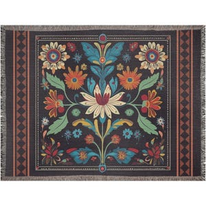 Chippewa Floral Woven Cotton Blanket: Boho Botanical Throw - 60x80 inches